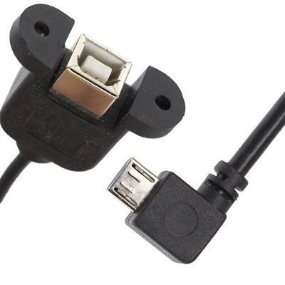 Benutzerdefinierte Schraubverriegelung 90 Grad Winkel Micro B Männlich USB 2.0 Typ B Weiblich Panel Mount Verlängerungskabel