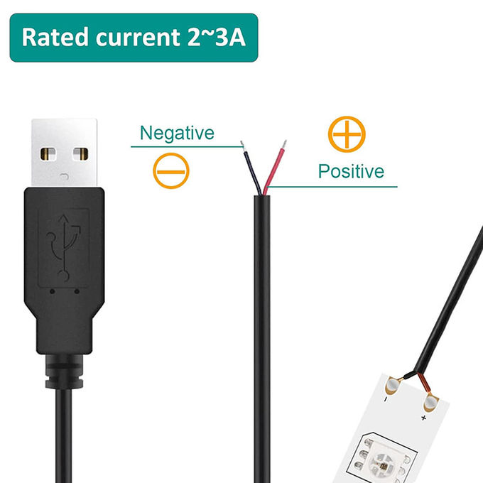 5V USB zum Öffnen entfernt geballte nackte Drähte Ende Pigtail Stromlade-Kabel für LED-Bandlampe 5