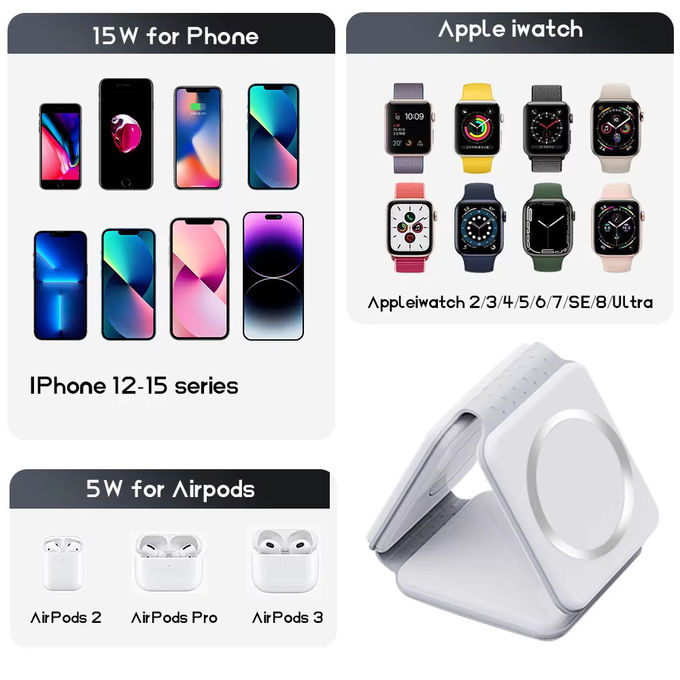 Magnetische 3 in 1 Klappbare drahtlose Ladegerät iPhone 12-15 15w Schnelle drahtlose Ladestation Portable drahtlose Ladegeräte 7