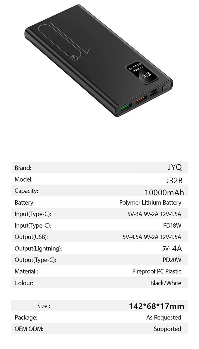 Outdoor Portable 10000mah PowerBank LED-Display PD QC3.0 22,5W Schnellladung Slim Power Banks 10000mAh USB-C Ladegerät für iphone 15 7